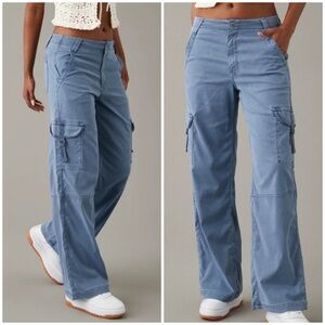 American Eagle Blue Dreamy Drape High Rise Baggy Wide Leg Size 8